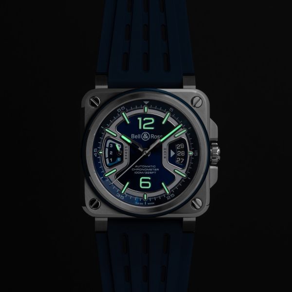 Montre BELL & ROSS BR-X3 Blue Steel Bracelet Caoutchouc