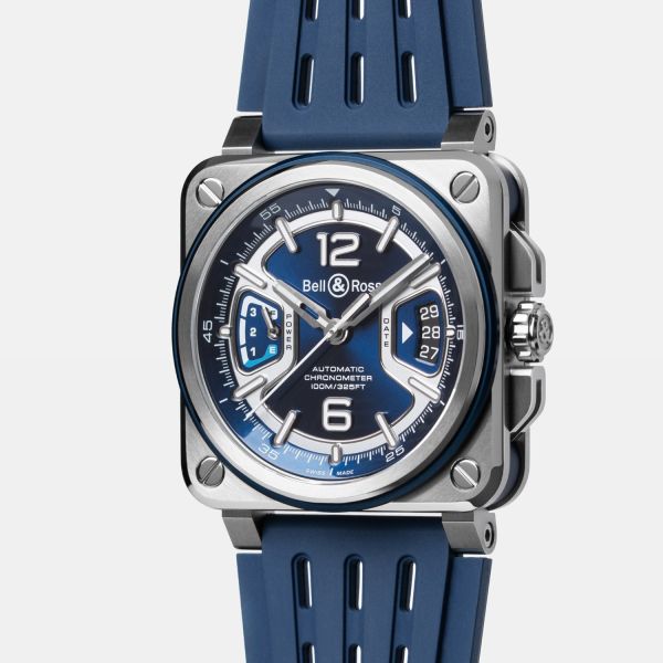 Montre BELL & ROSS BR-X3 Blue Steel Bracelet Caoutchouc