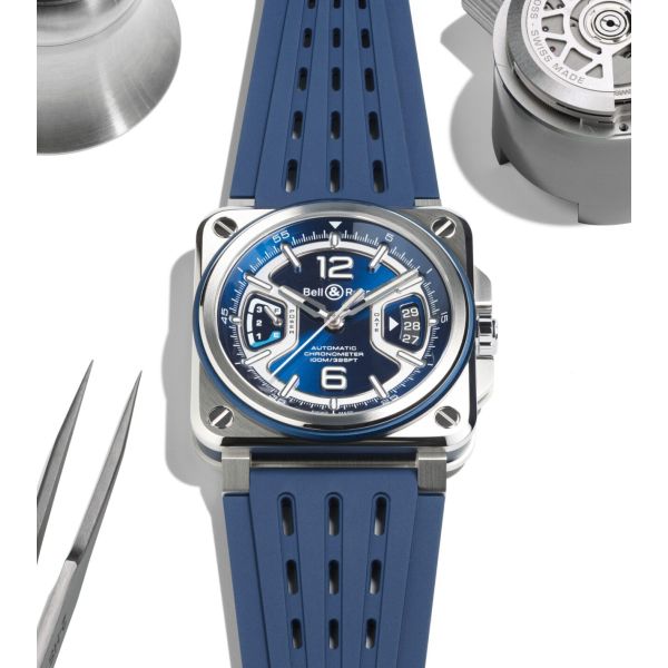 Montre BELL & ROSS BR-X3 Blue Steel Bracelet Caoutchouc