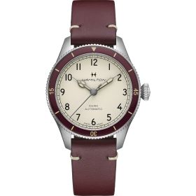 Montre Hamilton Khaki Aviation Pilot Pioneer 38mm Cadran Crème Bracelet cuir Bordeaux