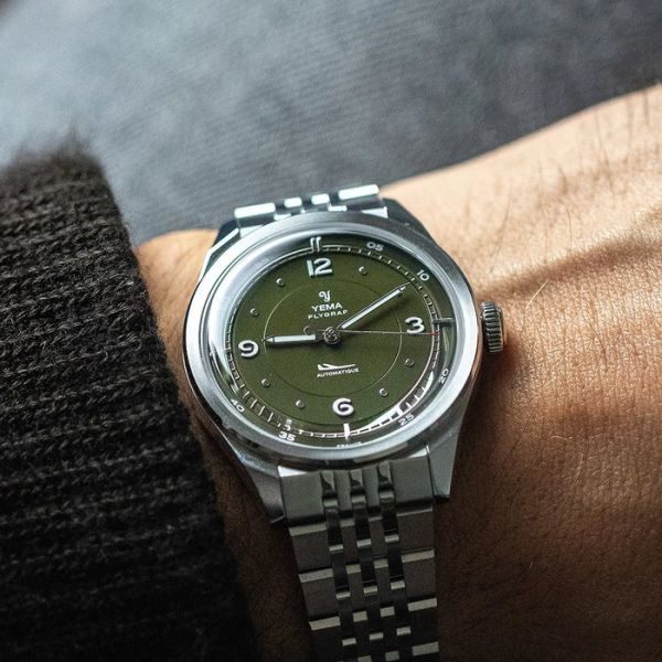 Montre Yema Flygraf Pilot Cadran Kaki Bracelet Acier