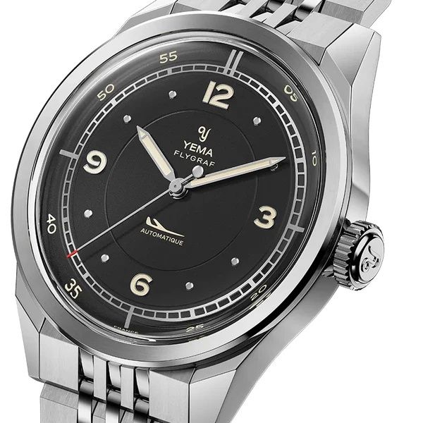 Montre Yema Flygraf Pilot Cadran Noir Bracelet Acier