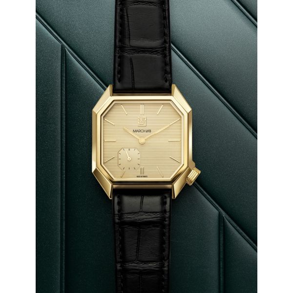 Montre MARCH LA.B Mansart Petite Seconde Cadran Golden Hour Bracelet Alligator Noir