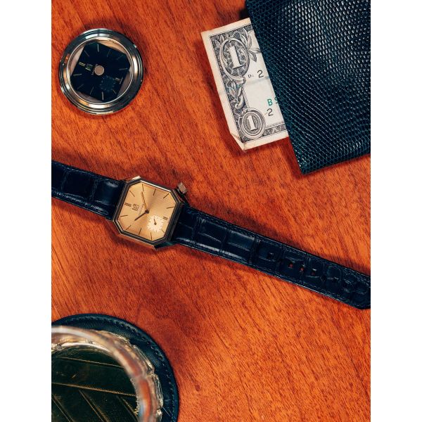 Montre MARCH LA.B Mansart Petite Seconde Cadran Golden Hour Bracelet Alligator Noir