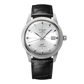 Montre Longines Ultra-chron Classic 40 mm Automatique Cadran Argenté Bracelet Alligator