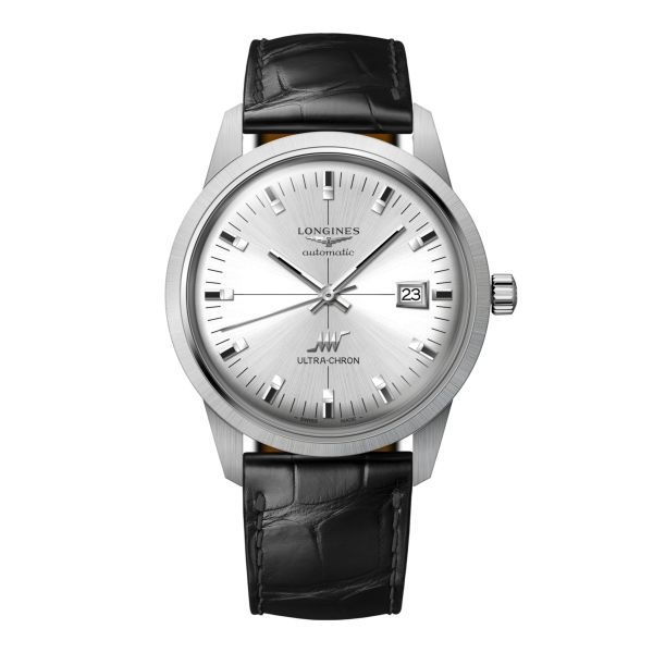 Montre Longines Ultra-chron Classic 40 mm Automatique Cadran Argenté Bracelet Alligator