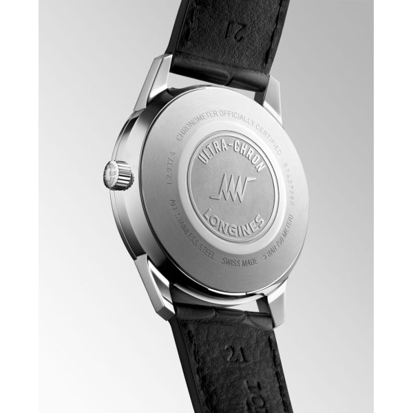 Montre Longines Ultra-chron Classic 40 mm Automatique Cadran Argenté Bracelet Alligator