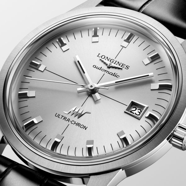 Montre Longines Ultra-chron Classic 40 mm Automatique Cadran Argenté Bracelet Alligator