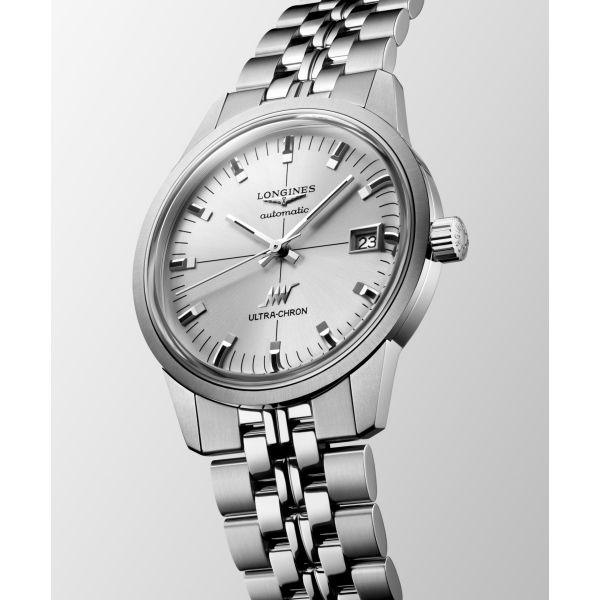 Montre Longines Ultra-chron Classic 37 mm Automatique Cadran Argenté Bracelet Acier