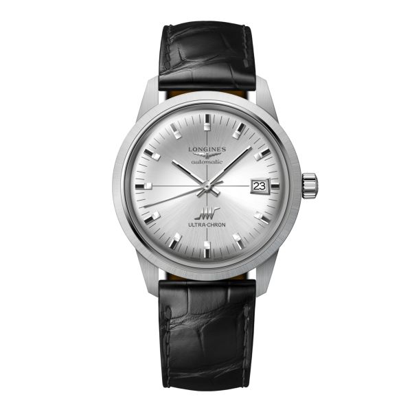 Montre Longines Ultra-chron Classic 37 mm Automatique Cadran Argenté Bracelet Alligator