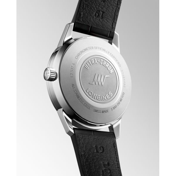 Montre Longines Ultra-chron Classic 37 mm Automatique Cadran Argenté Bracelet Alligator