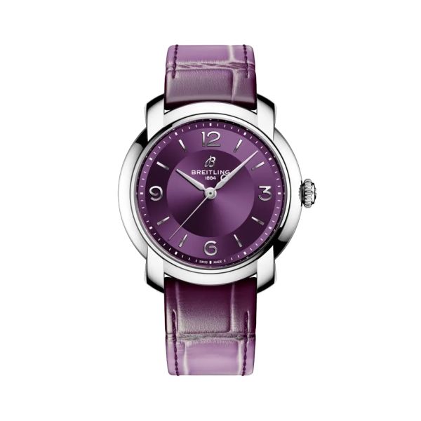 Montre Breitling Lady Premier Automatic 36 Cadran Violet Bracelet Cuir