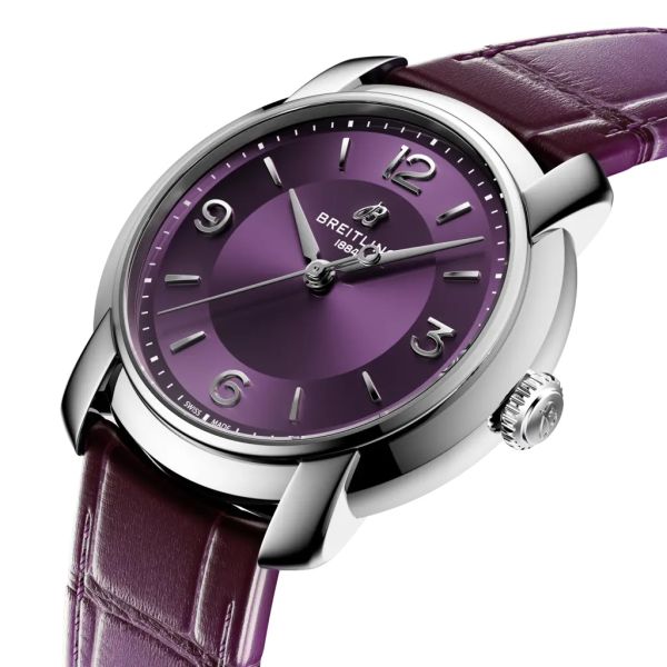 Montre Breitling Lady Premier Automatic 36 Cadran Violet Bracelet Cuir
