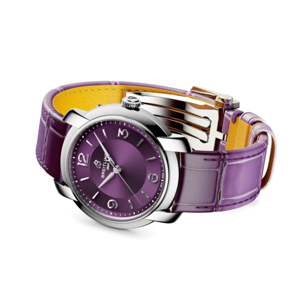 Montre Breitling Lady Premier Automatic 36 Cadran Violet Bracelet Cuir