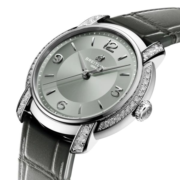 Montre Breitling Lady Premier Automatic 36 Cadran Gris Bracelet Cuir