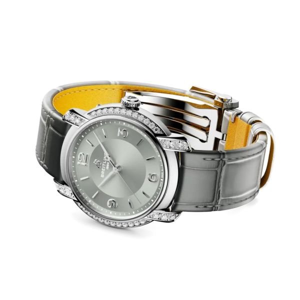 Montre Breitling Lady Premier Automatic 36 Cadran Gris Bracelet Cuir