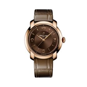 Montre Breitling Lady Premier Automatic 36 Or Rose Bracelet Cuir Brun