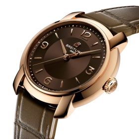 Montre Breitling Lady Premier Automatic 36 Or Rose Bracelet Cuir Brun