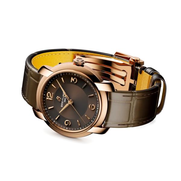 Montre Breitling Lady Premier Automatic 36 Or Rose Bracelet Cuir Brun