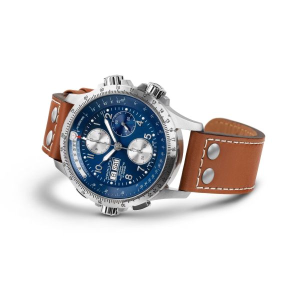 Montre Hamilton Khaki Aviation X-Wind Autochrono Cadran Bleu Bracelet cuir
