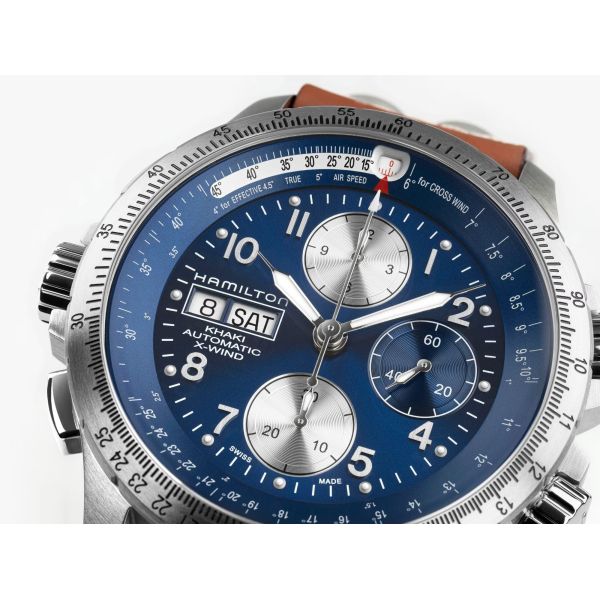Montre Hamilton Khaki Aviation X-Wind Autochrono Cadran Bleu Bracelet cuir