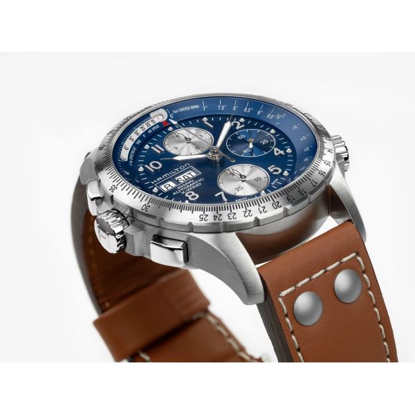 Montre Hamilton Khaki Aviation X-Wind Autochrono Cadran Bleu Bracelet cuir