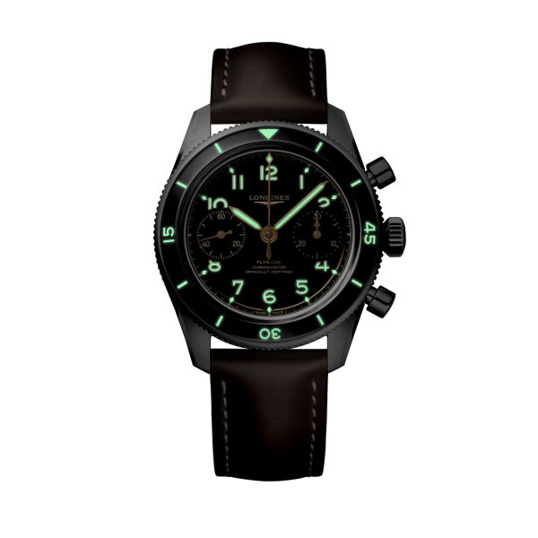 Montre Longines Spirit Flyback Automatique 39.5mm Cadran Noir Bracelet cuir