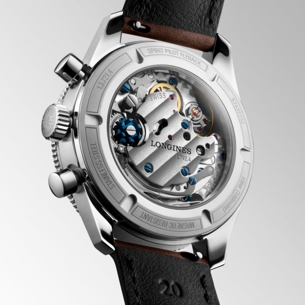 Montre Longines Spirit Flyback Automatique 39.5mm Cadran Noir Bracelet cuir