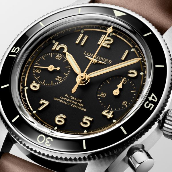 Montre Longines Spirit Flyback Automatique 39.5mm Cadran Noir Bracelet cuir