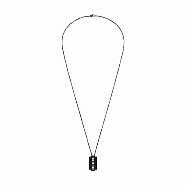 Pendentif sur Châine Dinh Van Lame de Rasoir Moyen Modèle 60cm Titane Noir
