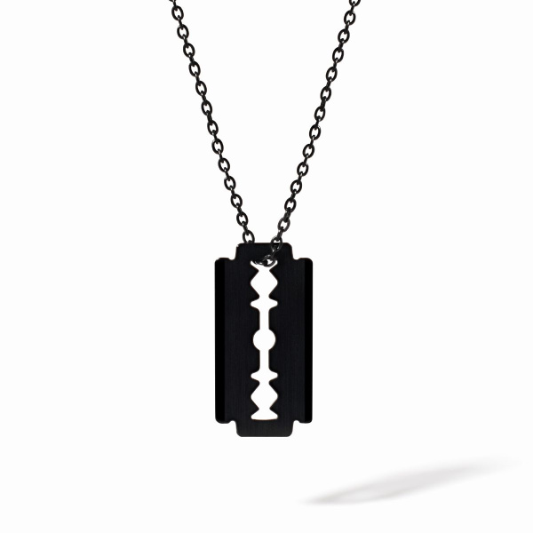 Pendentif sur Châine Dinh Van Lame de Rasoir Moyen Modèle 60cm Titane Noir