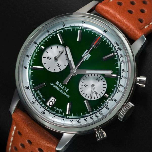 Montre LIP Rallye Méca Quartz Chrono Cadran vert Bracelet Cuir