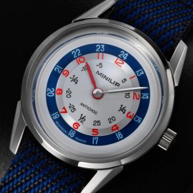 Montre LIP Minilip Quartz Cadran Argenté Bracelet Nylon Bleu