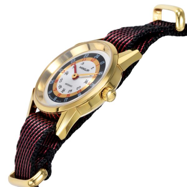 Montre LIP Minilip Quartz Cadran Argenté Bracelet Nylon Rouge