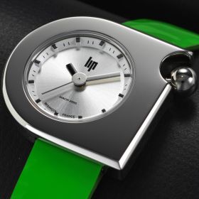 Montre LIP Mach 2000 Quartz Cadran Argenté Bracelet Cuir Vert
