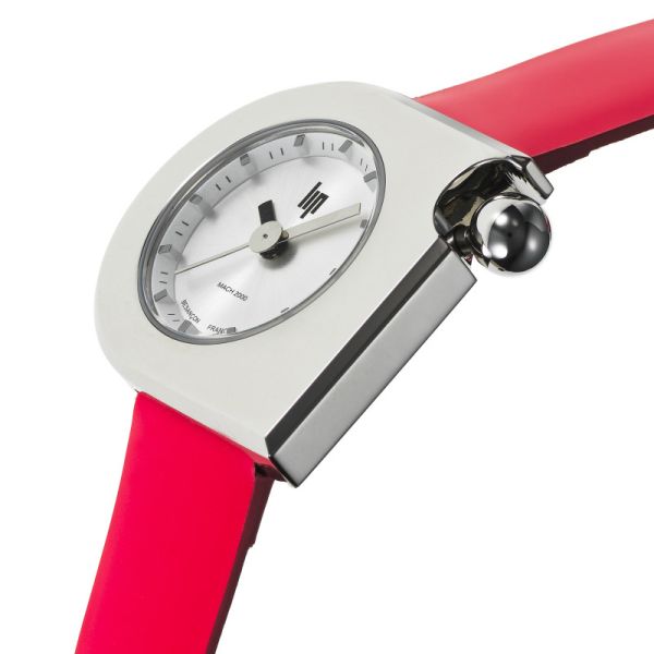 Montre LIP Mach 2000 Quartz Cadran Argenté Bracelet Cuir Rose