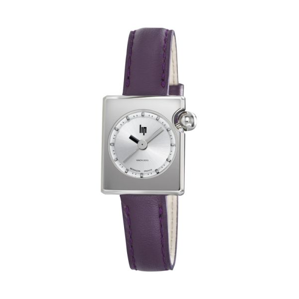 Montre LIP Mach 2000 Mini Square Quartz Cadran Argenté Bracelet Cuir