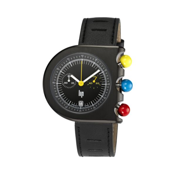Montre LIP Mach 2000 Chronographe Quartz Cadran Noir Bracelet Cuir