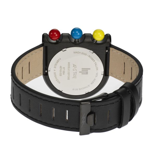 Montre LIP Mach 2000 Chronographe Quartz Cadran Noir Bracelet Cuir