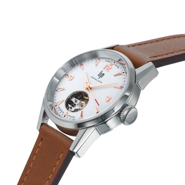 Montre LIP HimalayaAutomatique Cadran Blanc argenté Bracelet Cuir
