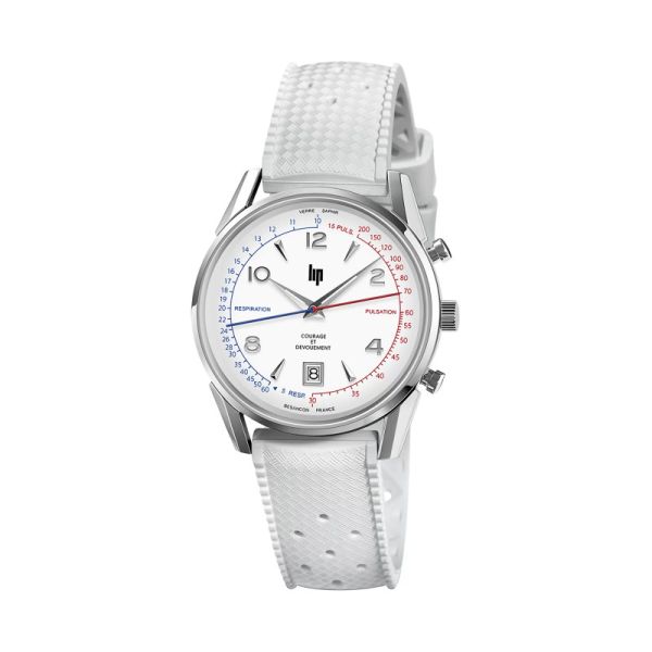 Montre LIP Courage Quartz Cadran BlancBracelet Caoutchouc vulcanisé