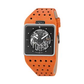 Montre LIP Big TV Automatique Cadran Noir Bracelet Cuir Orange