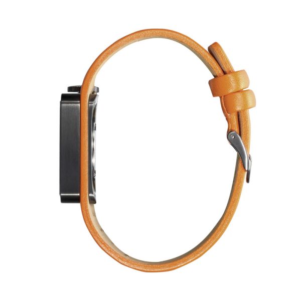 Montre LIP Big TV Automatique Cadran Noir Bracelet Cuir Orange