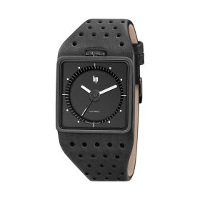 Montre LIP Big TV Automatique Cadran Noir Bracelet Cuir Noir