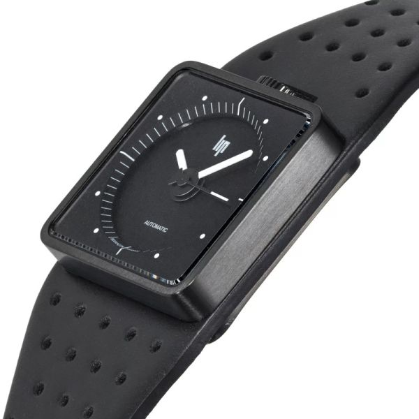 Montre LIP Big TV Automatique Cadran Noir Bracelet Cuir Noir