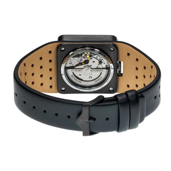 Montre LIP Big TV Automatique Cadran Noir Bracelet Cuir Noir