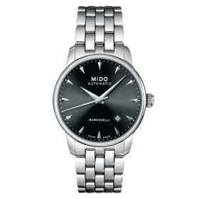 Montre Mido Baroncelli 38mm Cadran Noir Bracelet Acier inoxydable Gris