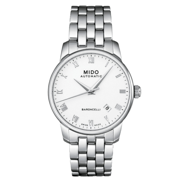 Montre Mido Baroncelli 38mm Cadran Blanc Bracelet Acier inoxydable Gris
