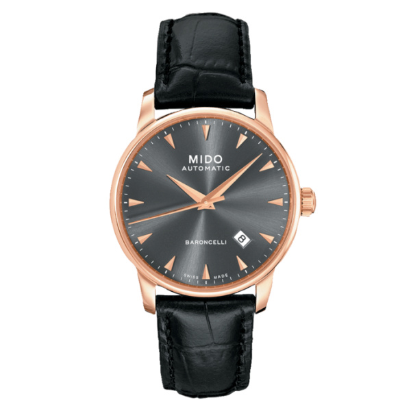 Montre Mido Baroncelli 38mm Cadran Gris Bracelet Cuir Noir
