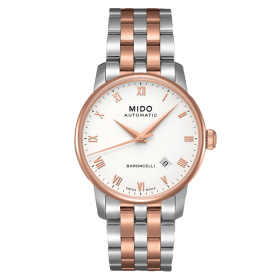 Montre Mido Baroncelli 38mm Cadran Blanc Bracelet Acier inoxydable PVD rose